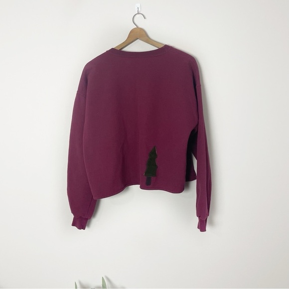 Vintage Women's Burgundy Open Front Snowman Patch Cardigan Sweatshirt - Picture 6 of 7